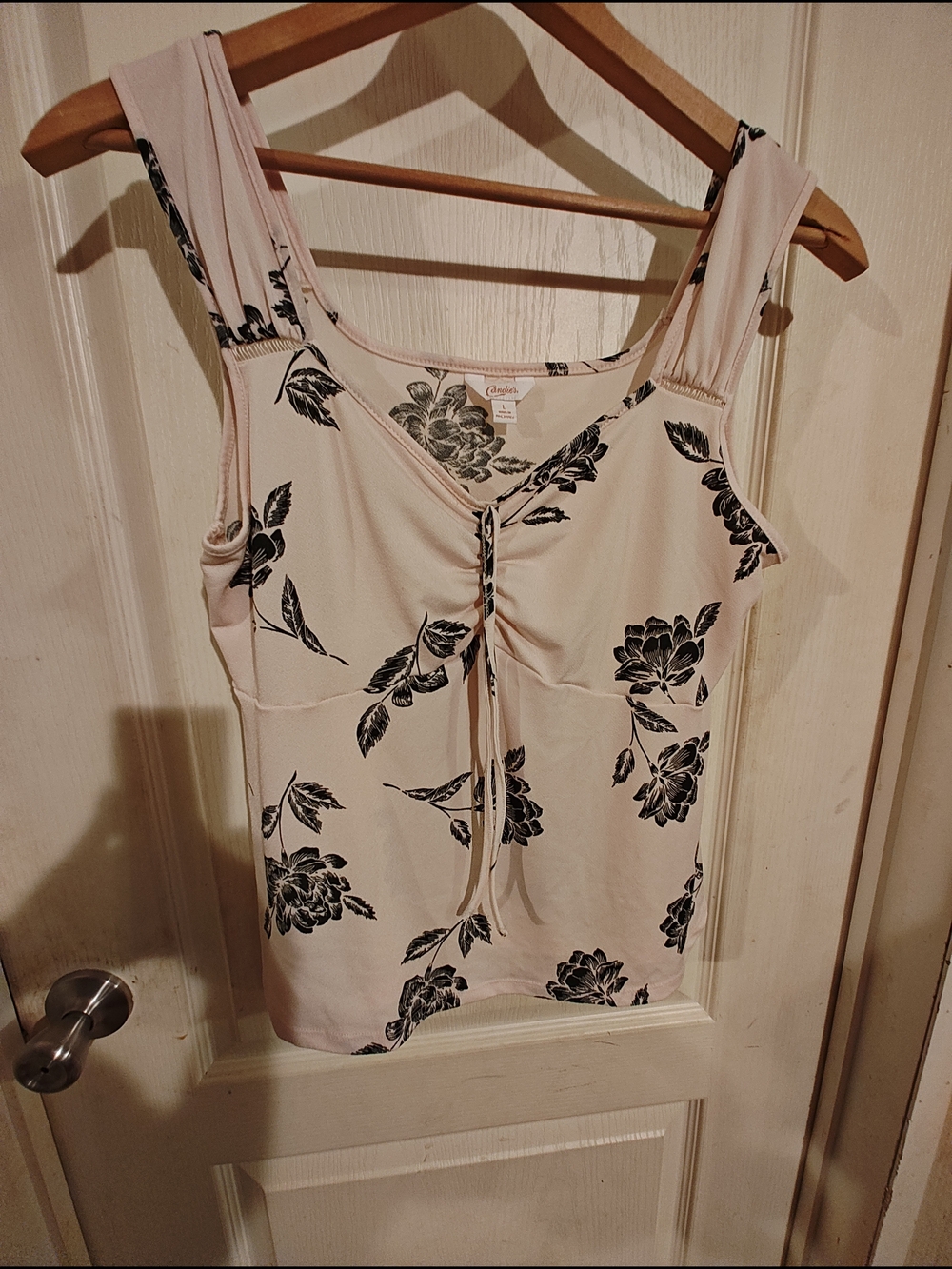 Candie's Blush Pink Floral Tie-Front Tank